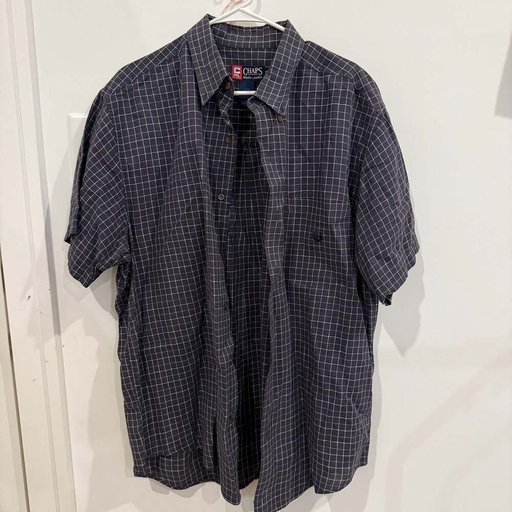 Chaps Ralph Lauren Men's XL Short Sleeve Linen Cotton Blend Plaid Button Down Sh